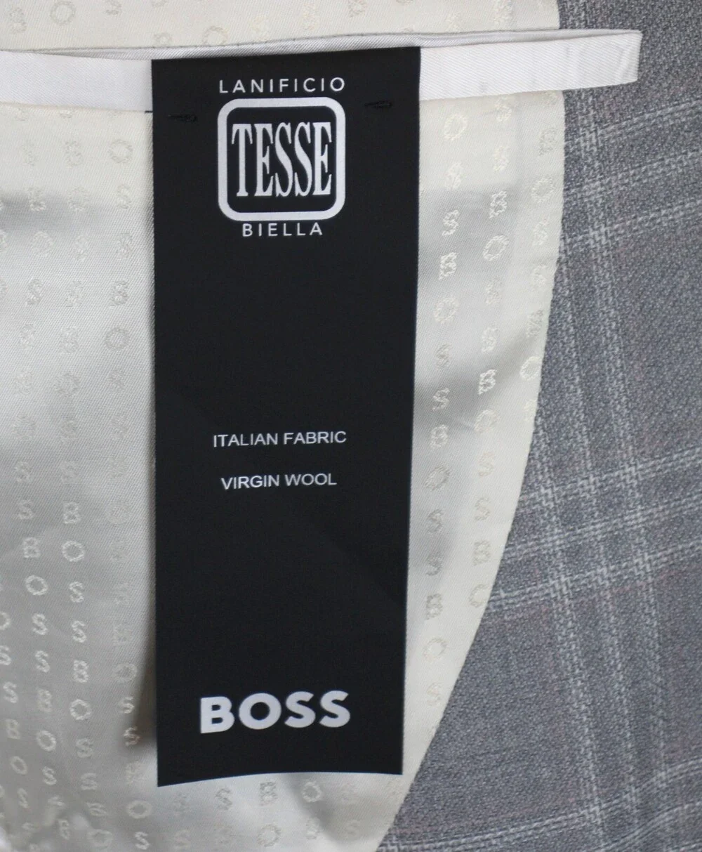 Hugo Boss Hutson Sport Coat 36 R Mens Slim fit Grey Plaid Wool Two Button 46 EU